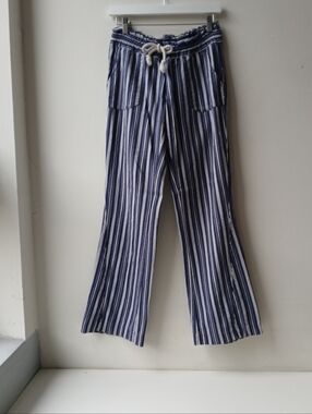 Roxy Linen Beach Pants Blue White Stripe Size Small